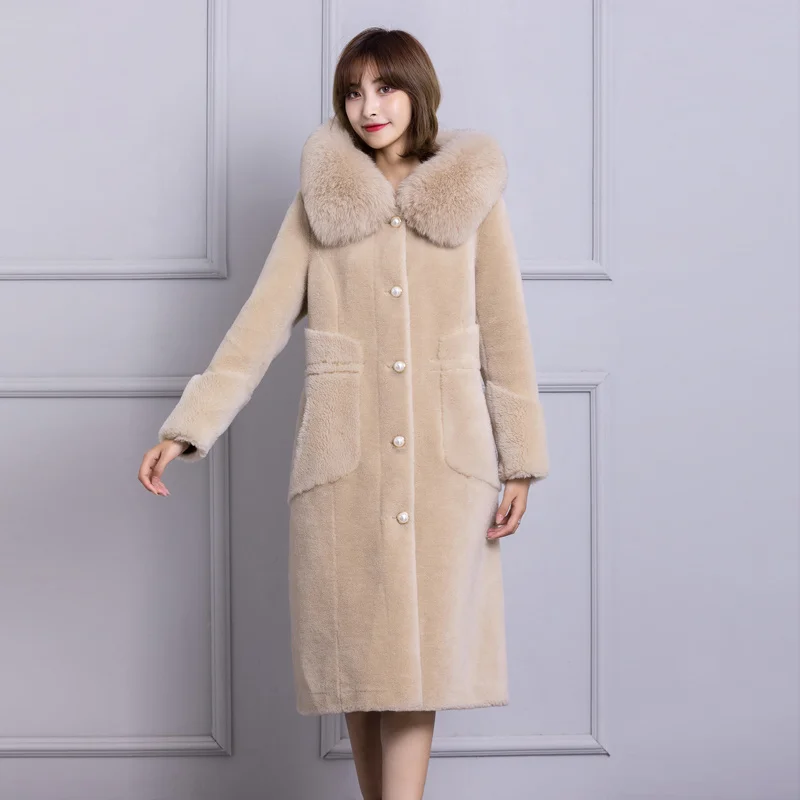 

Женское пальто с капюшоном Gmm803, зимнее пальто из натуральной шерсти с воротником из лисьего меха, 2023