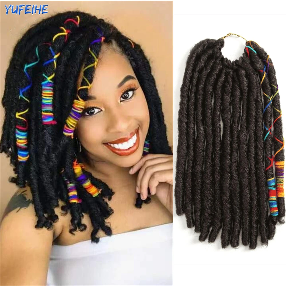 Faux Locks Crochet Hair Natural Hair Extensions Synthetic Crochet Braiding Hair Dreadlocks with Colored Line Short Hair Bundles