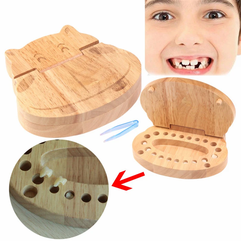 

Коробка для хранения зубов и молока деревянная коробка для сбора зубов для мальчиков и девочек чехол для защиты зубов материал жизни на анг...
