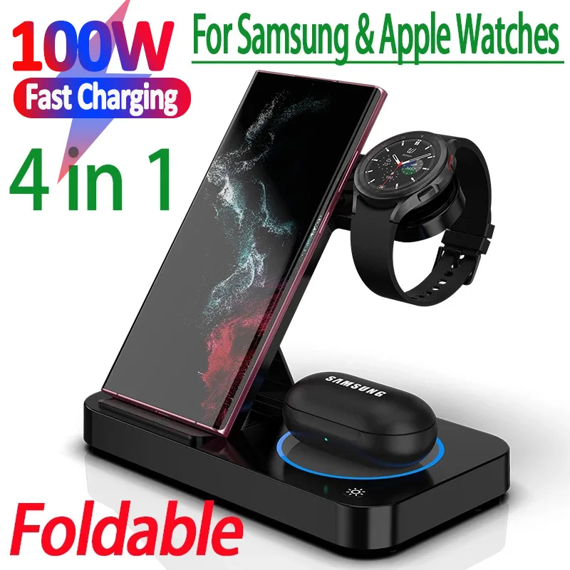 

2023 100W 4 in 1 Wireless Charger Stand For / 14 13 12 11 X a-pple / Watch Headphones Pro Electronic watches Qi Fast Charging