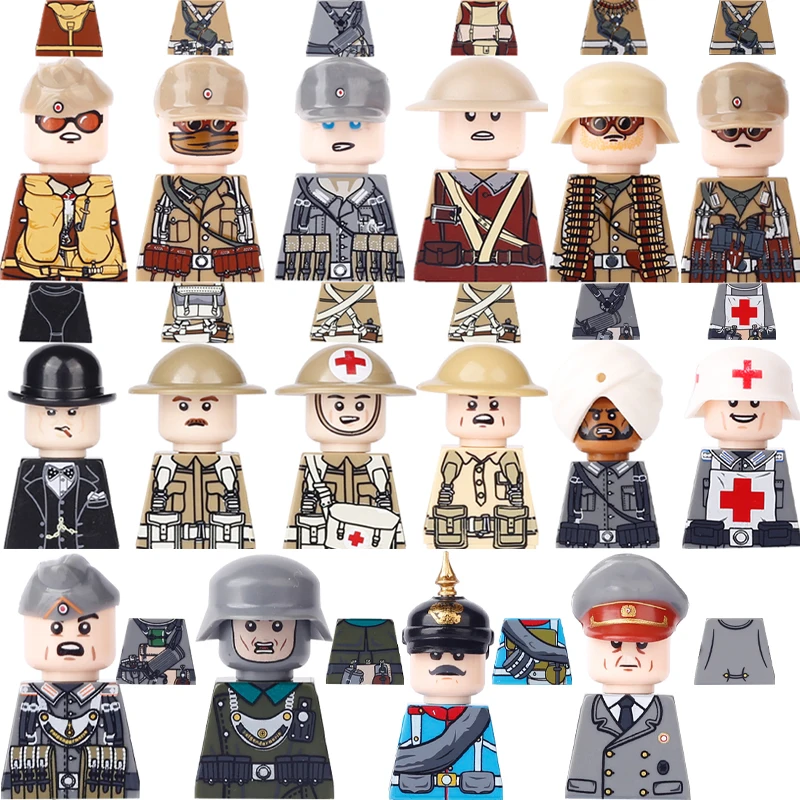 

Конструктор Военный немецкий офицер британская армия солдат пехота Северный Африканский пилот медицинская полиция фигурки мини кирпичные игрушки