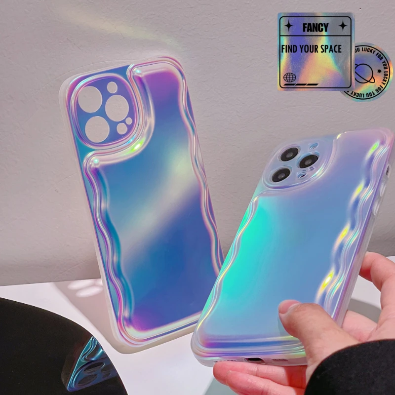

Wave Pattern Gradient Phone Case For iPhone 14 13 12 11 Pro Max XS Max X XR 8 7 Plus Iaser Air Cushion Mini Silicone TPU Case