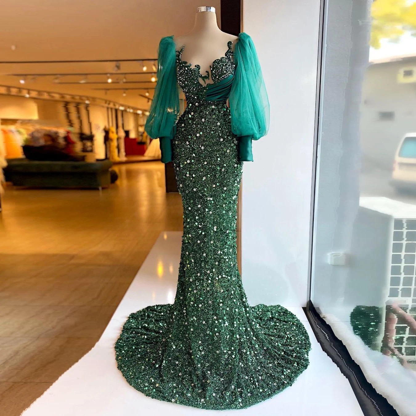 

Glitter Luxury Elegant Mermaid Prom Dresses Long Sleeves Sequins Sparkling Women Formal Evening Party Pageant Gowns Custom Made