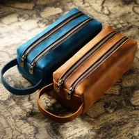 high capacity pen bag double zippers pencil stationery box genuine leather school office gift travel outdoor storage bags retro