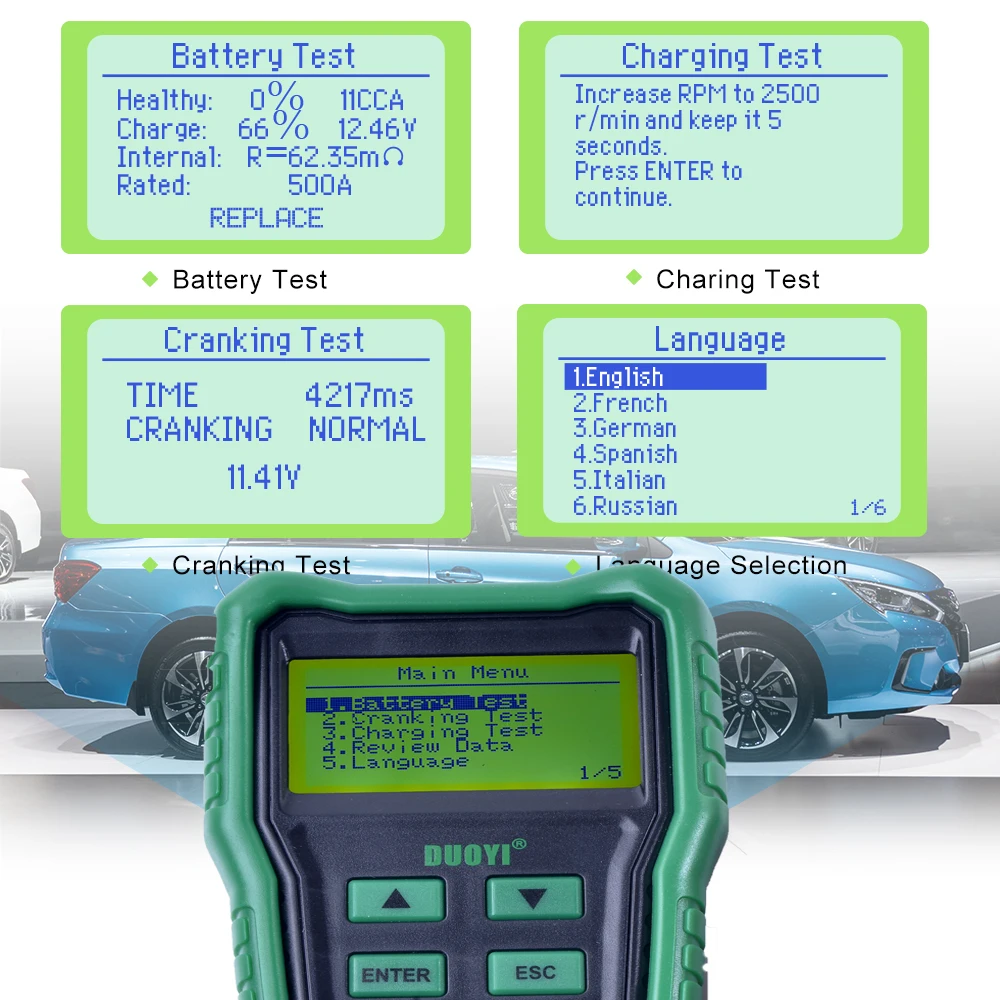 

Car Battery Tester 12V multi-language Automotive Battery Load Tester CCA Digital Battery Analyzer Accurate Battery Diagnostic