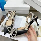 Босоножки стразы женские на высоком каблуке, модные туфли-лодочки, ремешок на щиколотке, Хрустальный бант, обувь для выпускного вечера, 2022