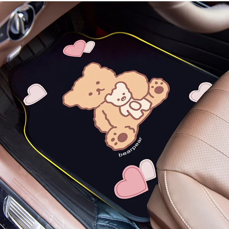 

Four Seasons Universal Cute Bear Short Plush Anti-skid Anti-dirty Car Interior Accessories Car Foot Carpet Mat