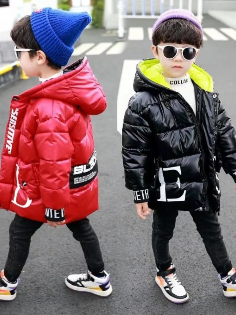 

Модная длинная пуховая куртка для мальчиков и девочек на осень и зиму, Детская однотонная парка с хлопковой подкладкой для подростков, пальто для детей, верхняя одежда с капюшоном