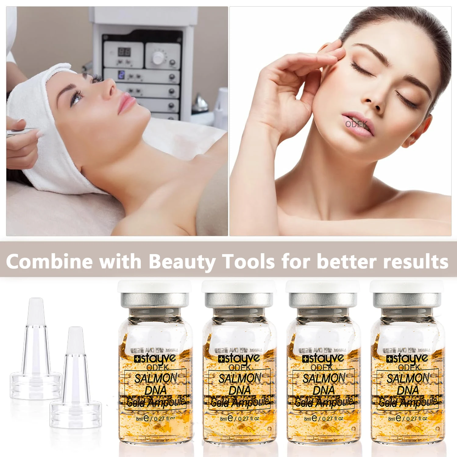 Фото Сыворотка-бустер Stayve Salmon DNA Gold Ampoule 8 мл: Отбеливание, Осветление, Антивозрастной эффект, Увлажнение. Набор для красоты. №2