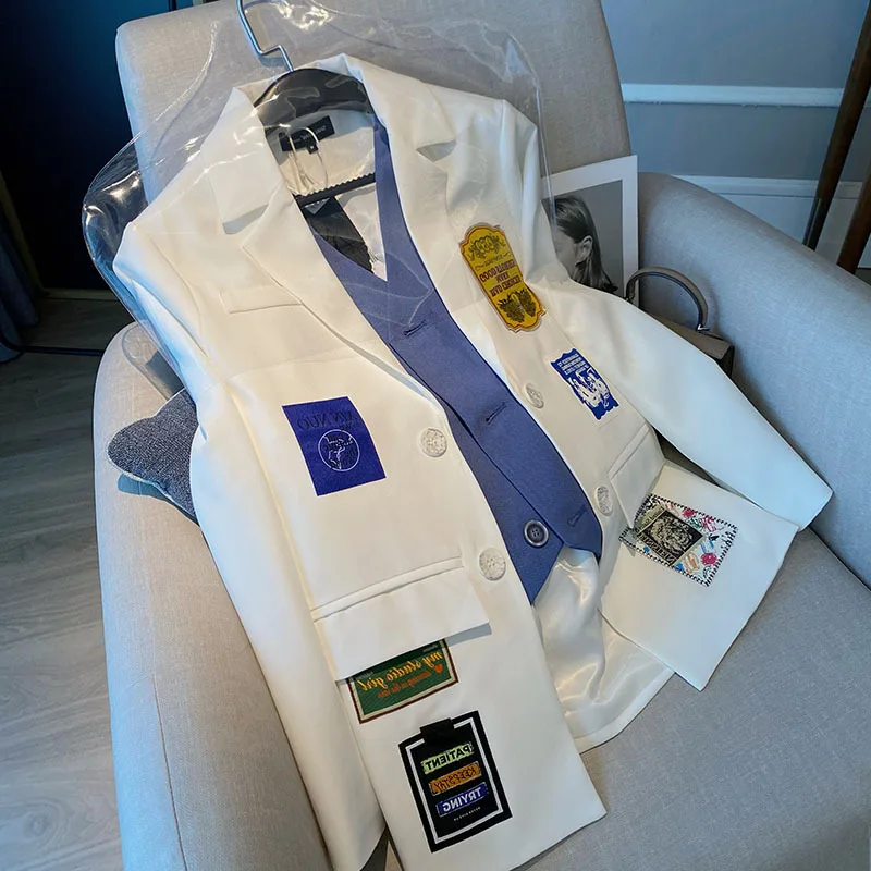 

Solid Fashion Age-reducing Small Suit Women's Patch Retro Design Sense Niche Double-breasted Suit Jacket Trendy Cool Streetwear