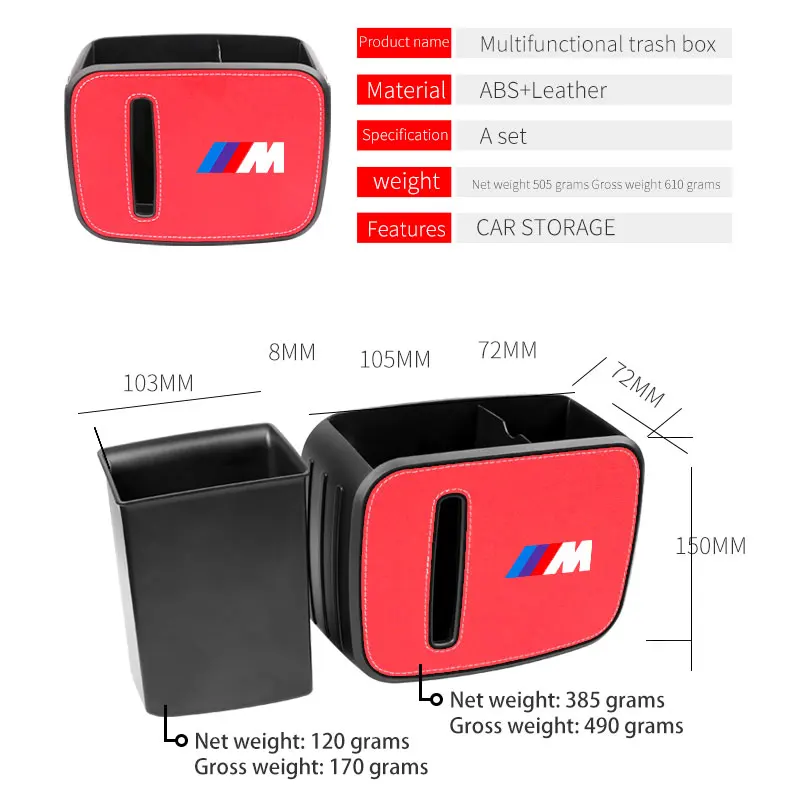 1pcs Car Seat Back Trash Bin Storage Box Drink Holder Organizer For BMW M E36 E46 E90 E60 F10 F30 E39 F20 E87 E92 G30 X5 E70 E91