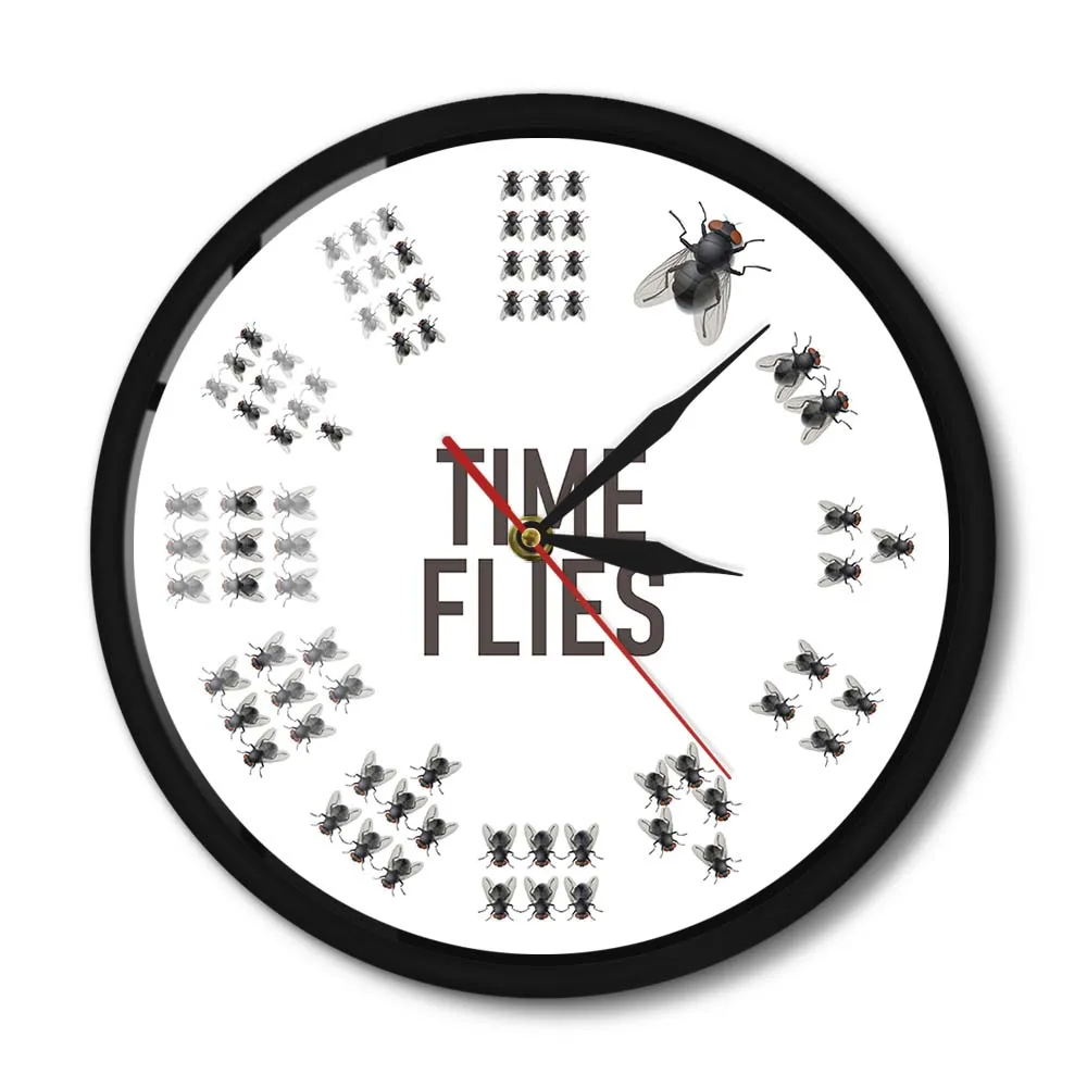 

Настенные часы в металлической рамке, забавные настенные часы с изображением мух, бесконечных моментов, современных шуток, шуток, развлекат...