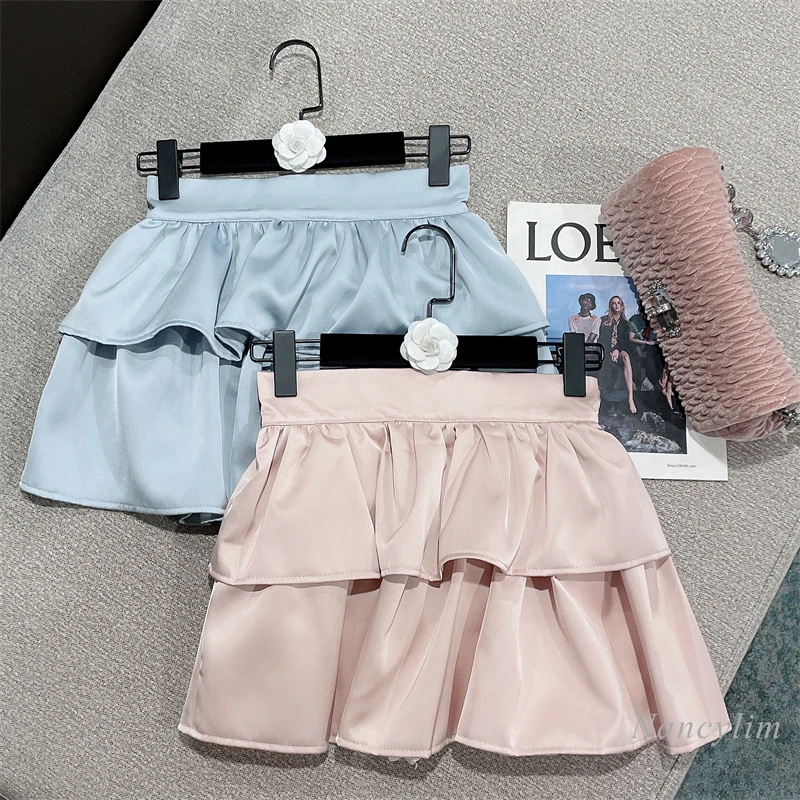 

2022 Summer Sweet Cake Skirts Fpr Women Girl All-Matching Slim High Waist Cake Lace Pleated Skirts Lady Outfits