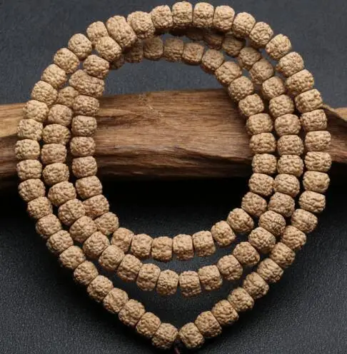 

7x9mm Tibet Buddhism 108 five petal Rudraksha Seeds Prayer Bead Mala Necklace