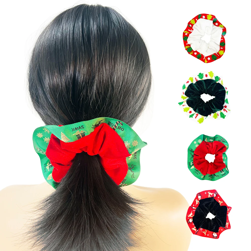 

4pcs/Set Christmas Velvet Hair Bands Elastics Ponytail Holders for Women Girls Winter Hair Accessories
