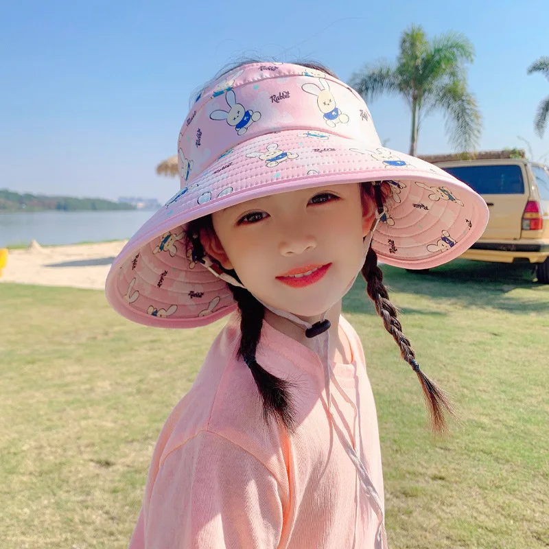 

Детская шляпа в Корейском стиле, новинка 2023, милая детская шляпа с мультяшным Кроликом, Солнцезащитная шляпа от солнца, Воздушная шляпа