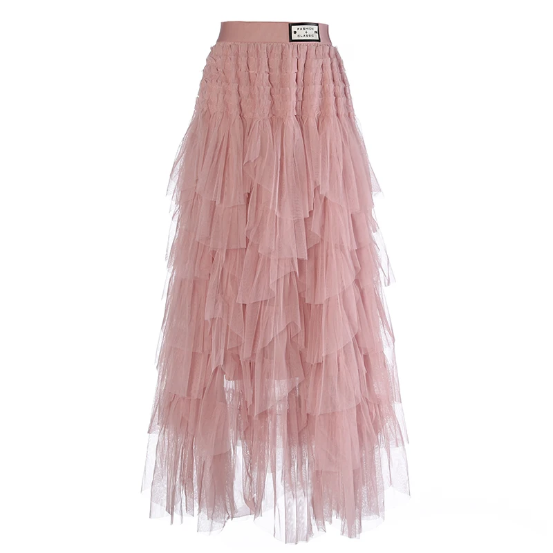 

PHOEBE HZ Early Autumn Women Midi Sweet Mesh Ball Gown 2023 New Style Fashion Irregular Gentle Elastic Waist Tiered Skirt