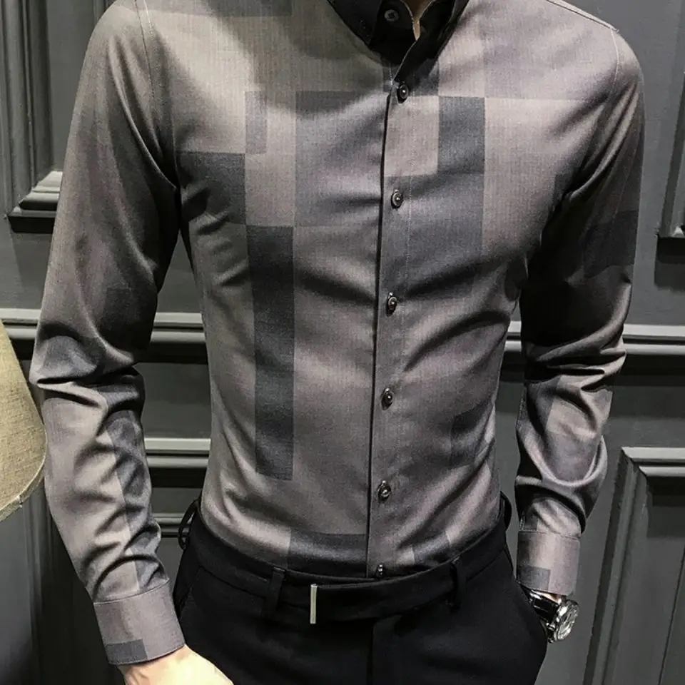 Autumn new men's long sleeve shirt Korean fashion autumn shirt casual handsome coat business men's clothing