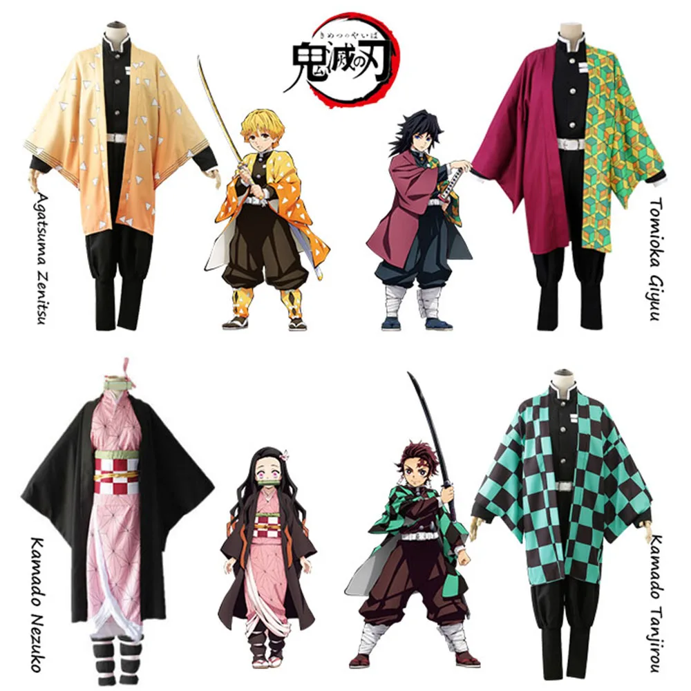 

Demon Slayer Cosplay Costume Kimono Full Set Kimetsu No Yaiba Kamado Tanjirou Nezuko Adult Kid Cosplay Anime Costume Halloween