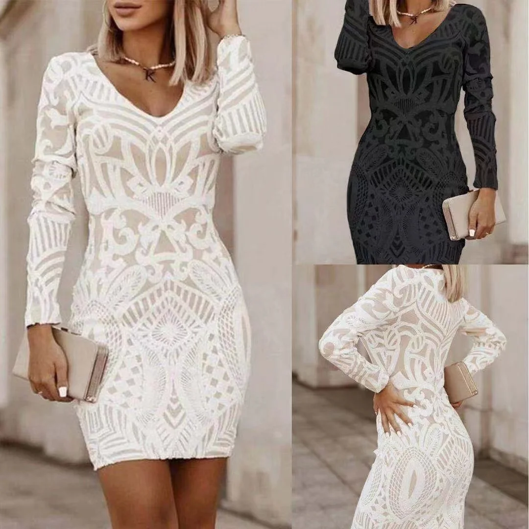 

2021 spring new temperament medium length splicing slim wrap hip dress women