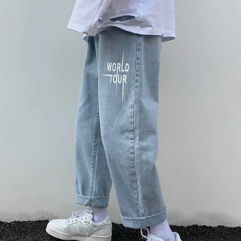 Hip Hop Jeans for Men Straight Baggy 2022 Trend Mens Cowboy Pants Retro High Quality Classic Graphic Ripped with Print Trousers