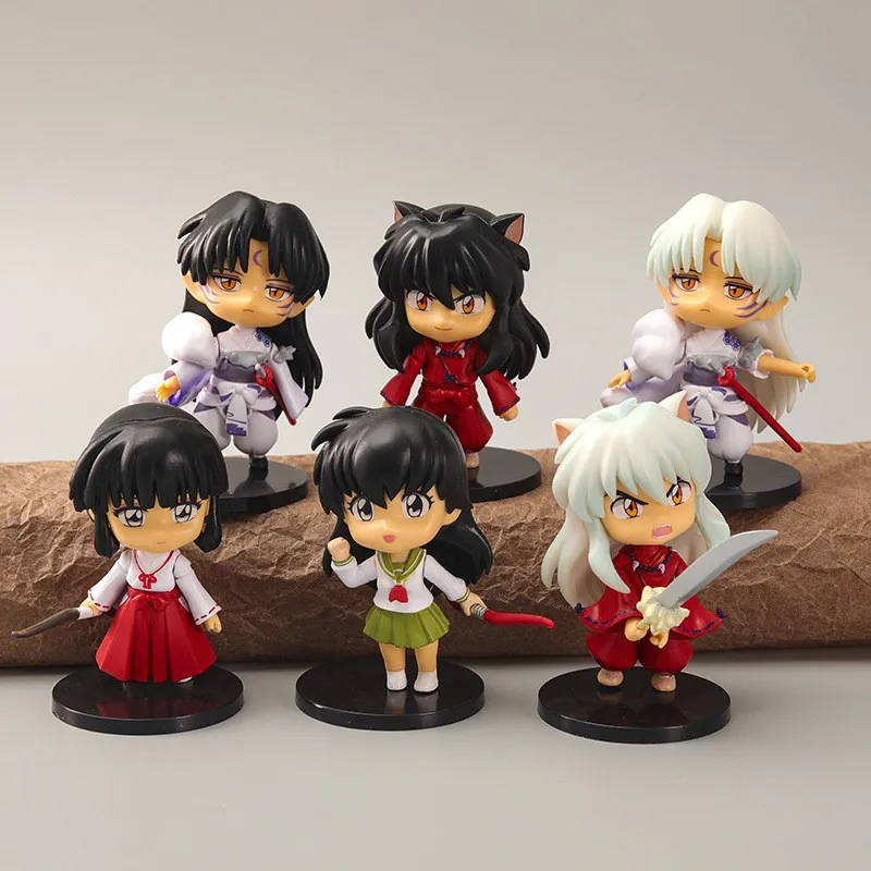 

6pcs Anime InuYasha Figures Q Version Kawaii Inuyasha Sesshomaru Kagome Kikyo Static Figure Model Dolls Toys Cartoon Gifts