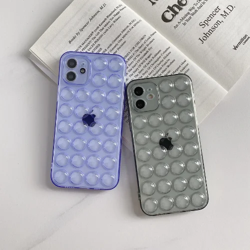 

Solid Color Button Bubble Cell Phone Case For iPhone 11 12 Mini Pro Max X XS MAX XR 7 8 6SPlus Transparent Shockproof Back Cover