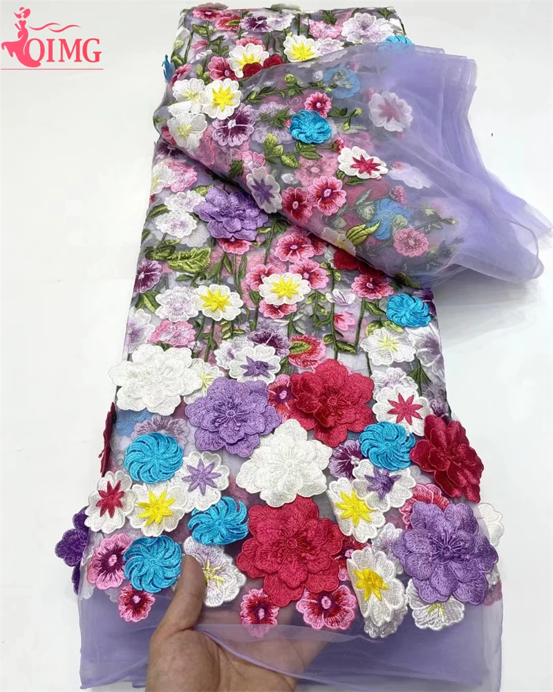 OIMG Роскошная 3D Цветочная Кружевная Ткань 5 ярдов Дубай Тюль кружевная ткань
