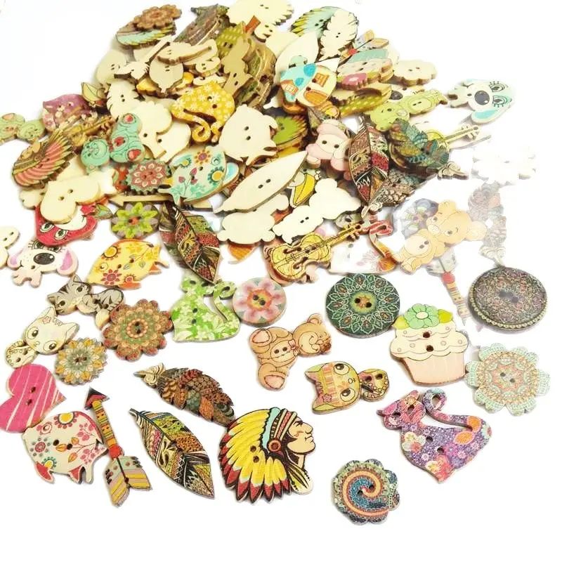 50 шт./набор, деревянные пуговицы для рукоделия