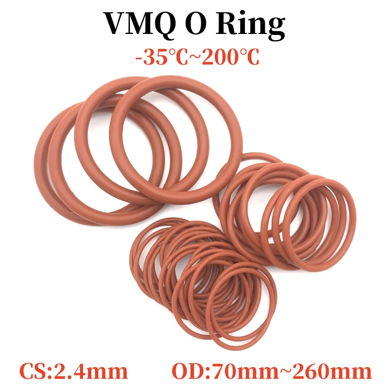 

10pcs High Quality Silicone O Ring CS 2.4mm OD 70mm ~ 260mm FoodGrade Waterproof Washer Rubber Insulated O Shape Sealing Gaskets