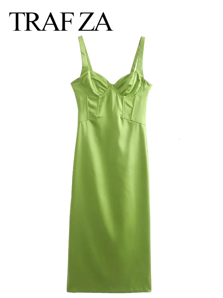 

Платье траф за 2022, модное однотонное зеленое платье с бюстгальтером без рукавов, облегающее элегантное пикантное шикарное длинное летнее п...