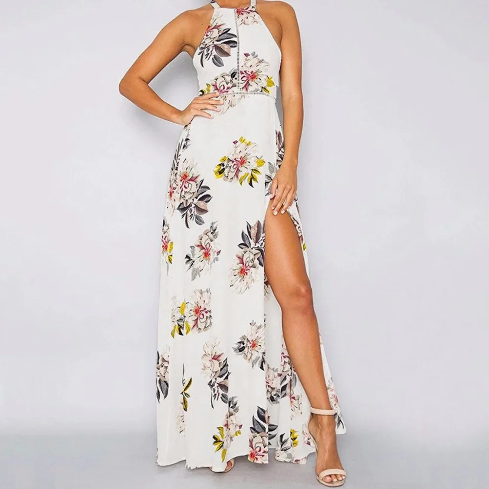 Женское богемное Платье макси с открытой спиной длинное пляжное платье