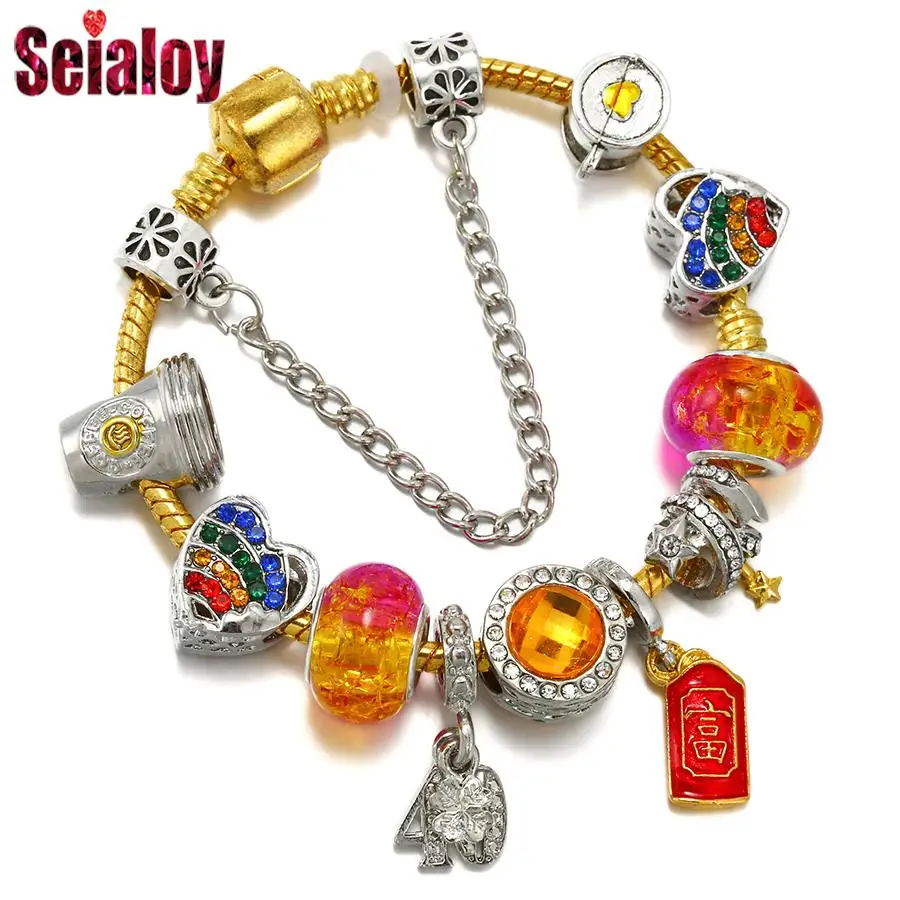 Браслет Seialoy 40th женский с цветными бусинами в форме сердца