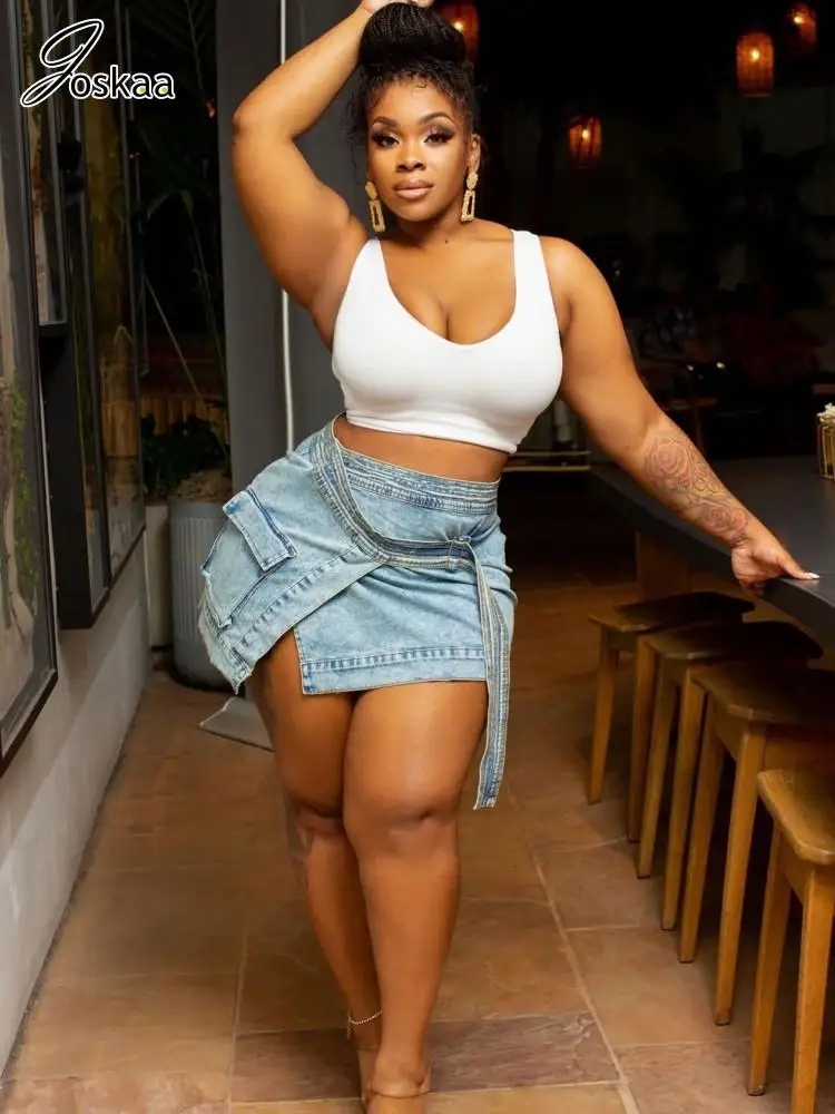 

Joskaa/Модные женские хипстерские мини-юбки на шнуровке с карманами без эластичная джинсовая юбка, с высокой талией, лето 2023, женская уличная о...