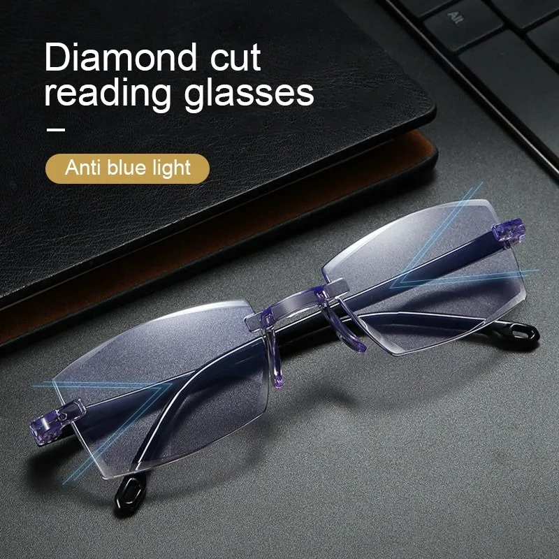 

New Diamond Cut Bifocal Progressive Reading Glasses Men Blue Light Blocking Multifocal Eyeglasses Ultralight Rimless Eyeglasses