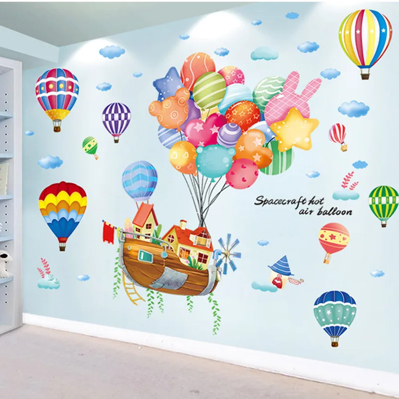 

[SHIJUEHEZI] Hot Air Balloons Wall Stickers DIY Cartoon Boat Wall Decals for Kids Rooms Children Bedroom Nursery Home Decoration