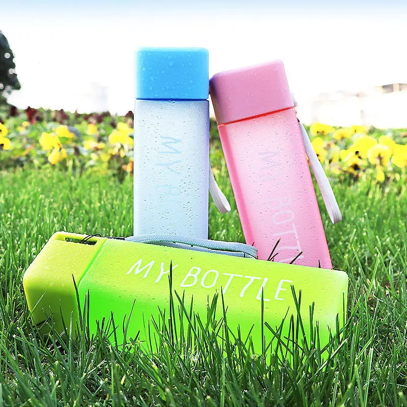 

Cute New Square Tea Milk Fruit Water Cup 500ml for Water Bottles drink with Rope Transparent Sport Korean style Heat resistant