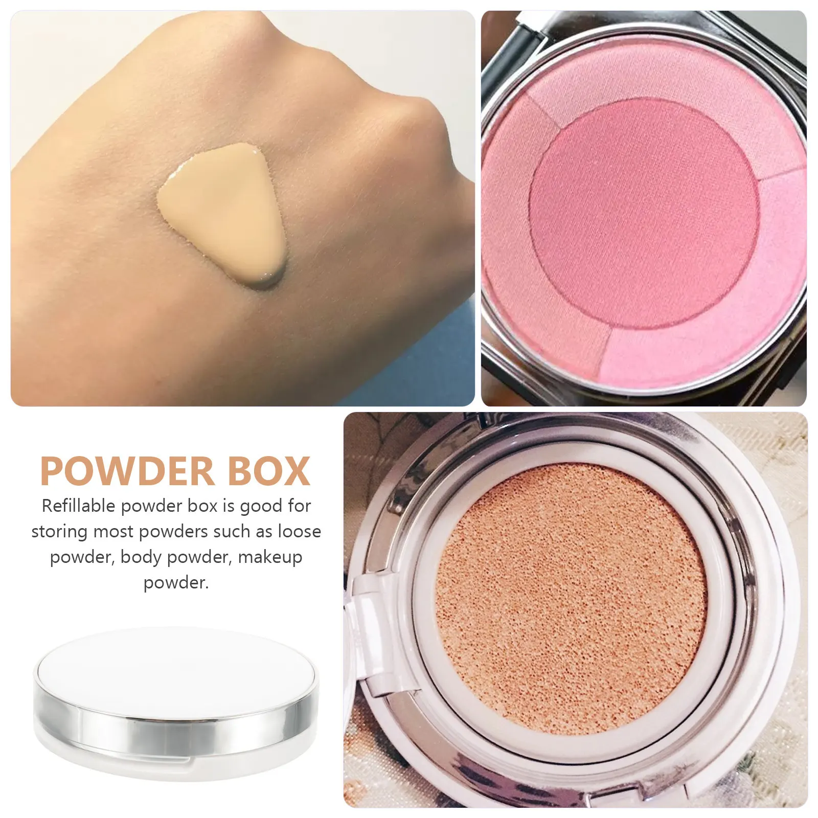 Фото Набор из 2-х пустых футляров для тонального крема/пудры, многоразовые, легкие, портативные, с аппликатором, для путешествий №4