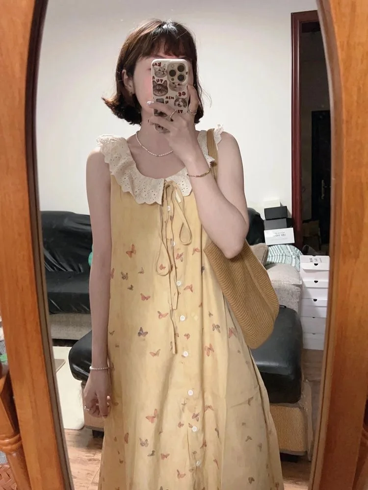 Маленький жилет без рукавов желтое платье женское лето 20224 новое французское