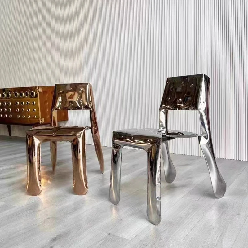 

Дизайнерский стул для макияжа из нержавеющей стали, стулья для гостиной, стул со спинкой, современный металлический стул для обуви, обеденный стол для книг