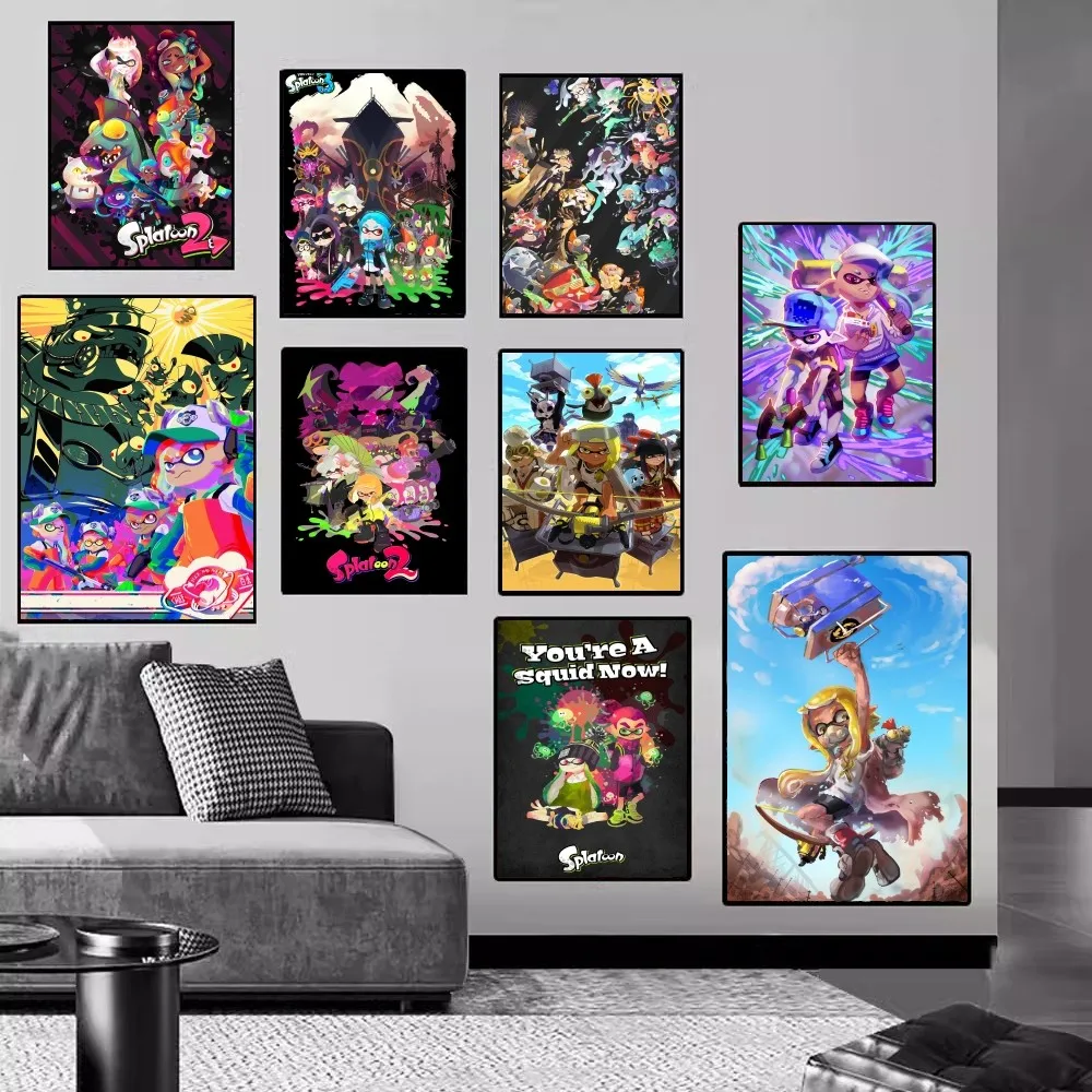 S-Splatoon 3 Игровой Высококачественный Водонепроницаемый Настенный Постер Наклейка