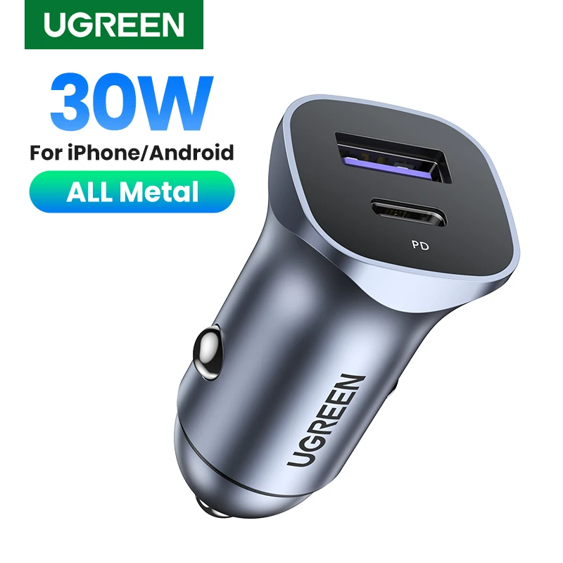 

Автомобильное зарядное устройство UGREEN, 30 Вт, USB Тип C, быстрое зарядное устройство QC4.0 3,0 PD 20 Вт, быстрая зарядка для iPhone 13 12 Pro Xiaomi, зарядное устройство