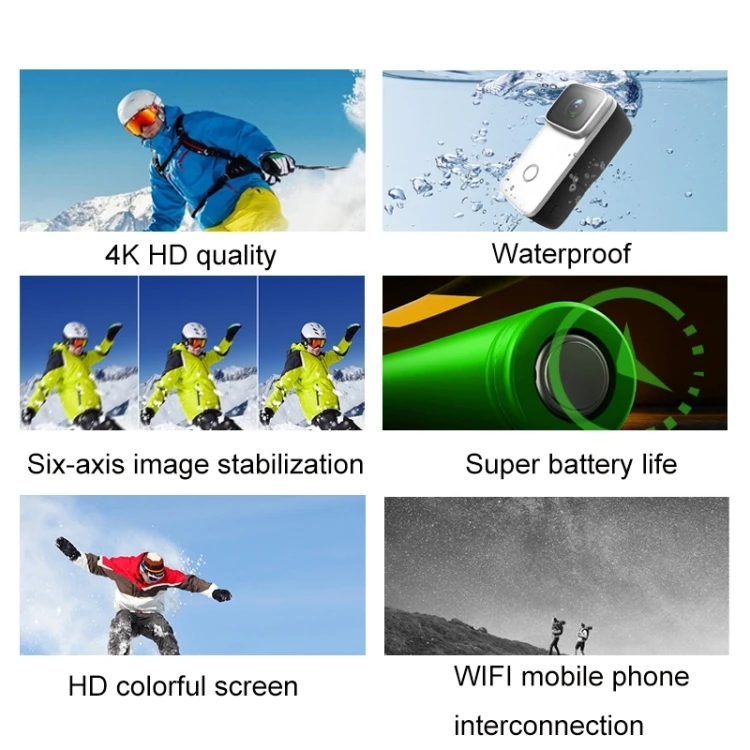 Экшн-камера для большого пальца 4K HD с защитой от сотрясений и Wi-Fi (белая)