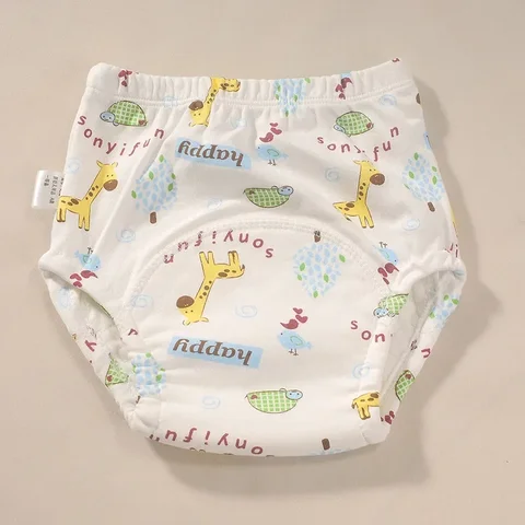 Многоразовые детские подгузники с мультяшным принтом, 6-слойные водонепроницаемые хлопковые подгузники, ткань для малышей, дышащие тренировочные штаны, подгузник для малыша