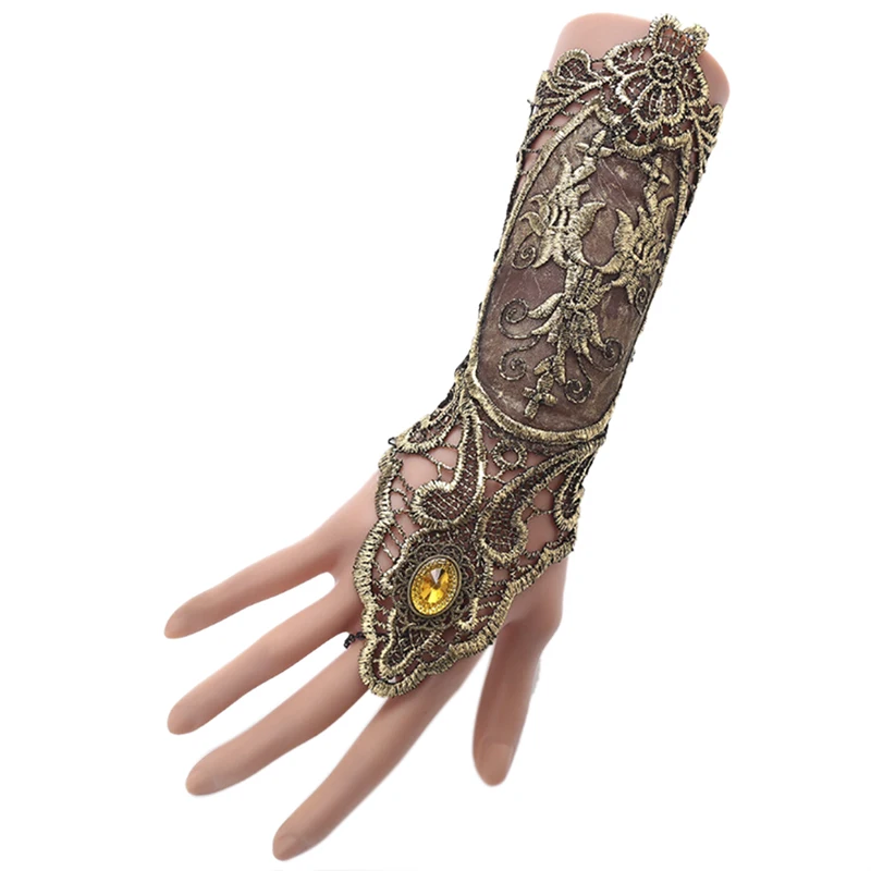 2pcs Gothic Steampunk Lace Cuff Fingerless Glove Arm Warmer Bracelet Black  Halloween Accessories