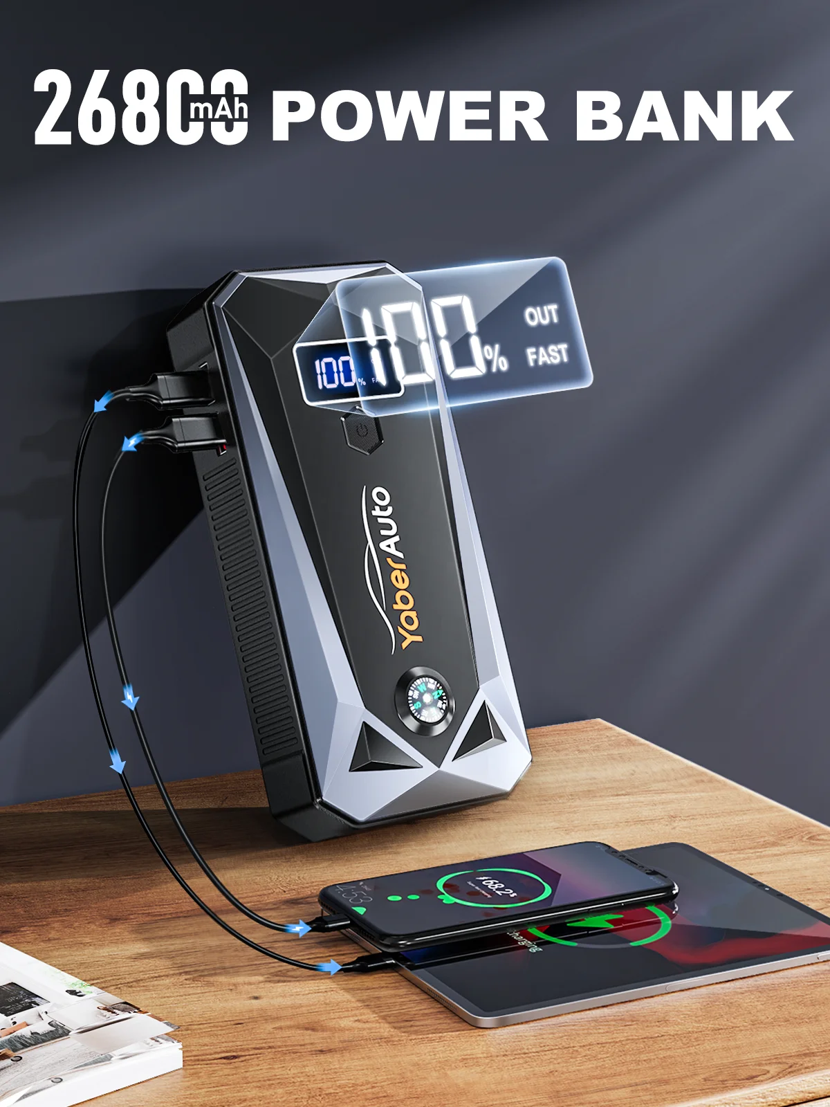 YABER urządzenie do uruchamiania awaryjnego samochodu 4000A 26800mAh akumulator samochodowy Powerbank wzmacniacz akumulatora samochodowego ładowarka bateria zewnętrzna 4 YABER urządzenie do uruchamiania awaryjnego samochodu 4000A 26800mAh akumulator samochodowy Powerbank wzmacniacz akumulatora samochodowego ładowarka bateria zewnętrzna 4