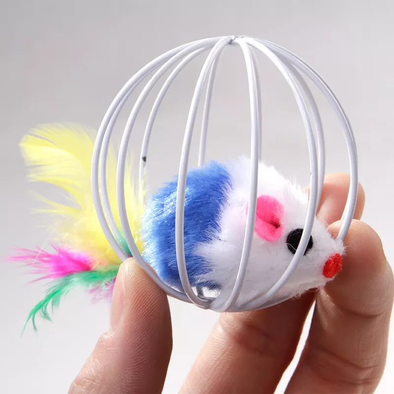 

NEW2022 Cat Toy Iron Cage Mouse Feather Plush Mouse Cat Toys Interactive Kitten Playing Funny Mice Mouse Toys for Cats Pet Anima