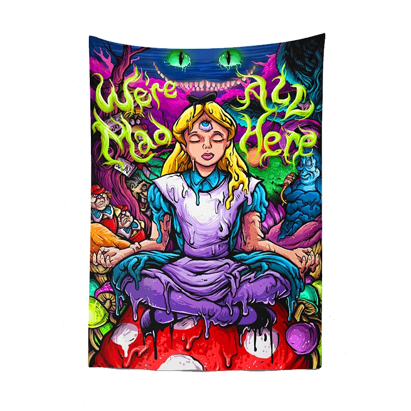 Аниме гобелены для девочек Psychedelic Alice Hippie Eye Trippy Magic Science мультяшный богемный