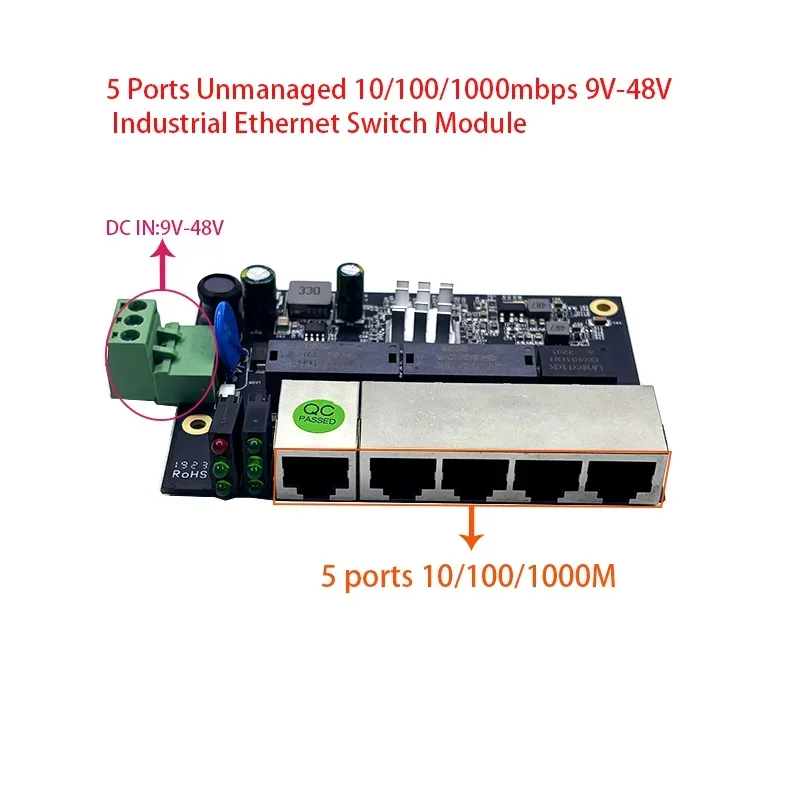 5-портовый неуправляемый модуль промышленного коммутатора Ethernet 9 В-48 В 10/100/1000
