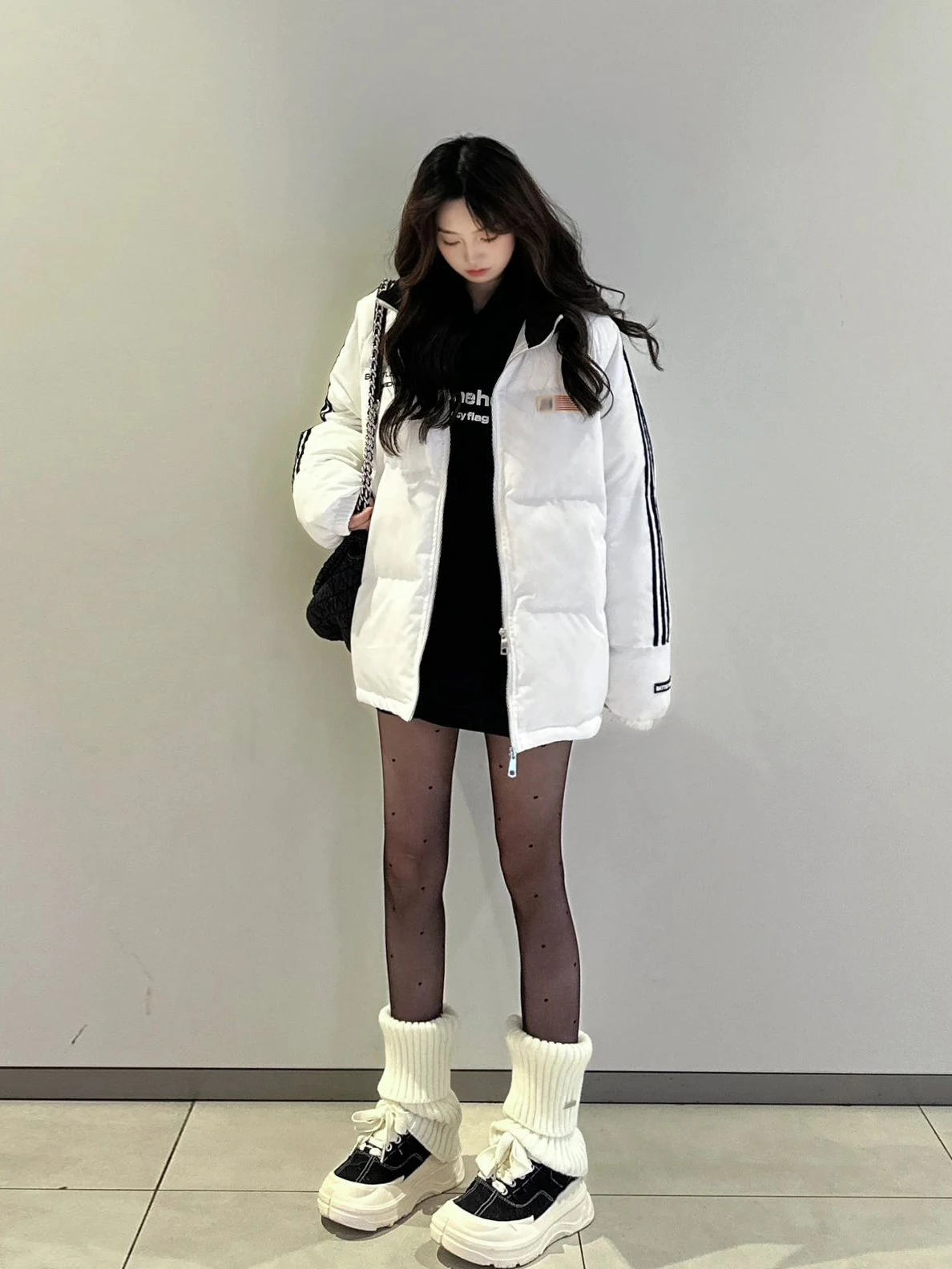 Американский белый пуховик с тремя полосками женская одежда хлопковой